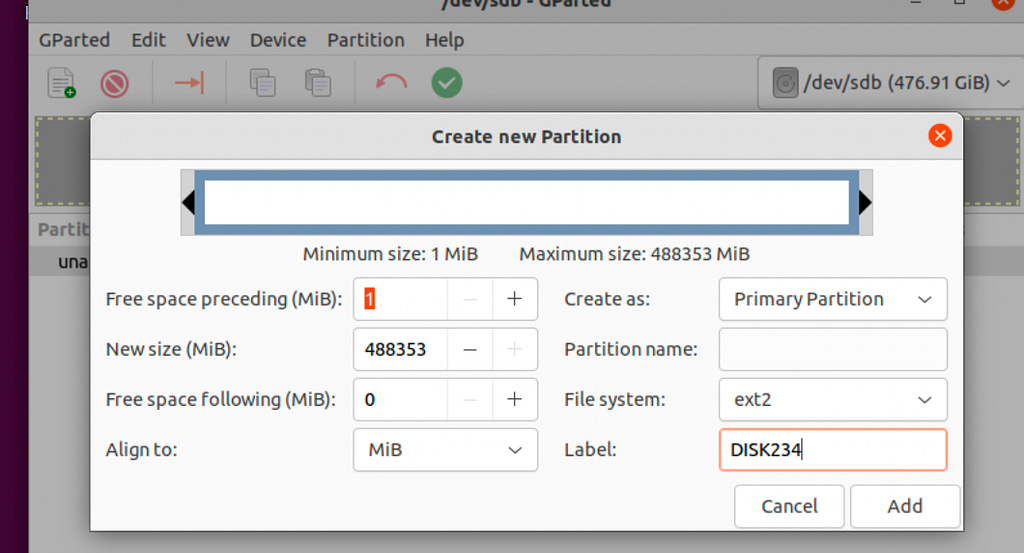 Create new partition