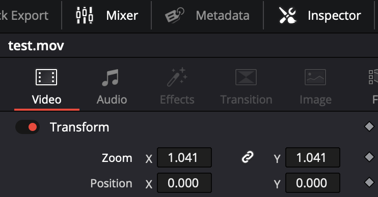 Inspector - transform . zoom  