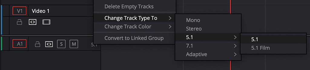 Screenshot Resolve Change track to 5.1